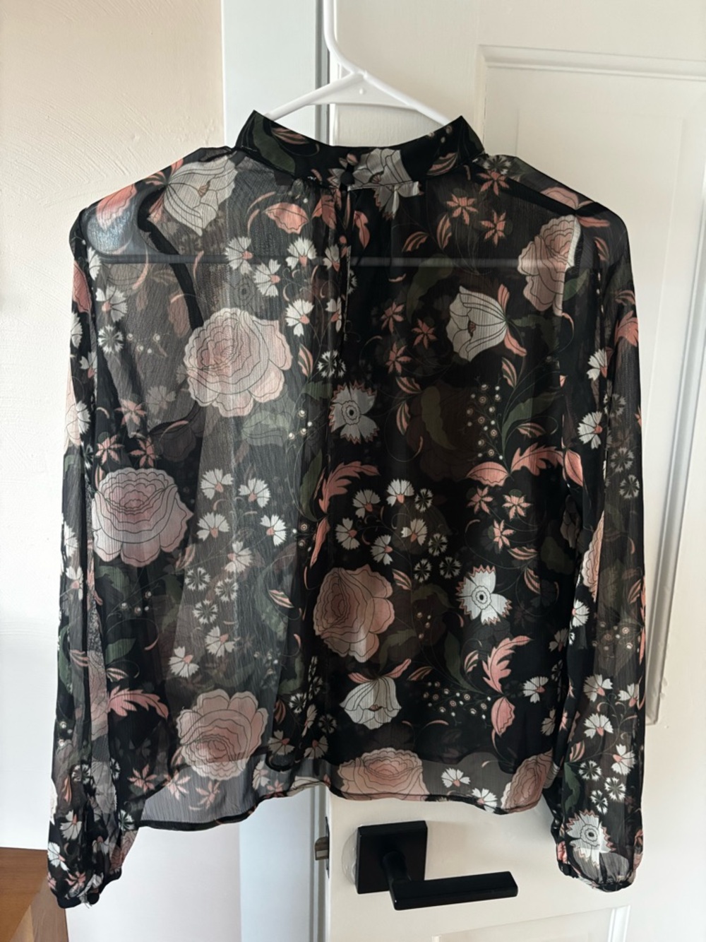 BB Dakota Sheer Floral Button-Back Blouse - Black & Pink
